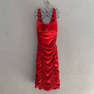 red satin party dress / sleeveless ruby rox ruched  holiday cocktail dress / Med